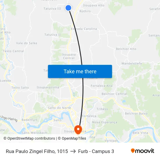 Rua Paulo Zingel Filho, 1015 to Furb - Campus 3 map