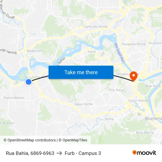Rua Bahia, 6869-6963 to Furb - Campus 3 map
