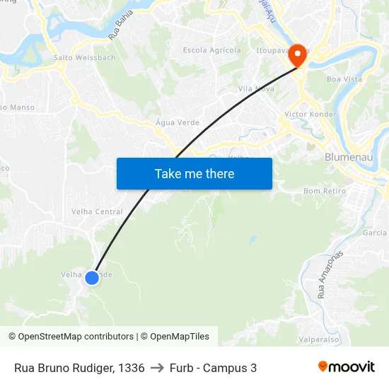 Rua Bruno Rudiger, 1336 to Furb - Campus 3 map