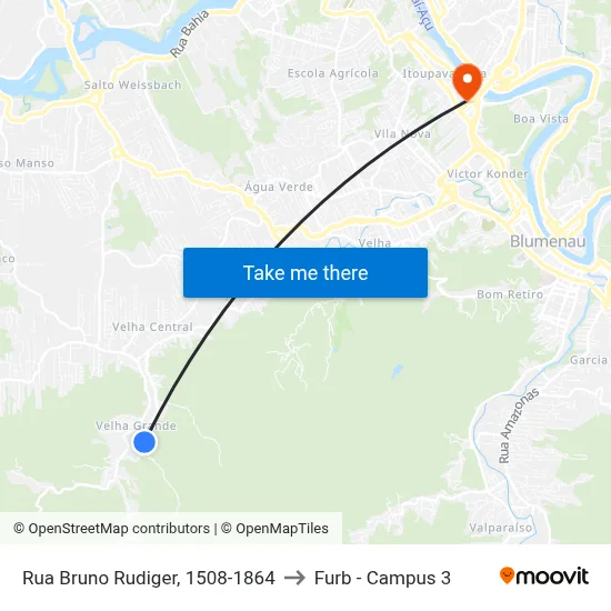 Rua Bruno Rudiger, 1508-1864 to Furb - Campus 3 map