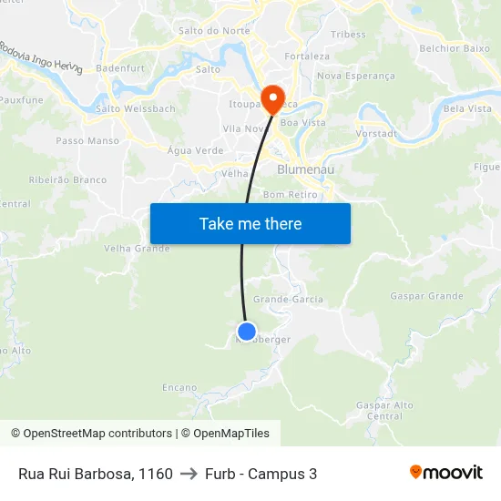Rua Rui Barbosa, 1160 to Furb - Campus 3 map