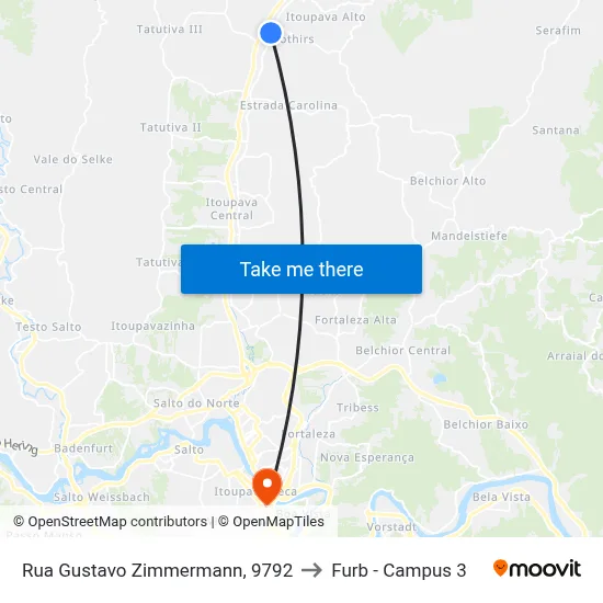 Rua Gustavo Zimmermann, 9792 to Furb - Campus 3 map