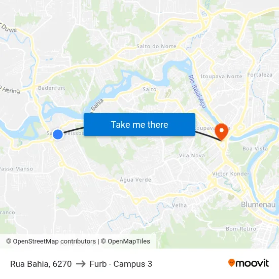 Rua Bahia, 6270 to Furb - Campus 3 map
