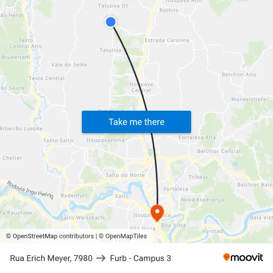 Rua Erich Meyer, 7980 to Furb - Campus 3 map