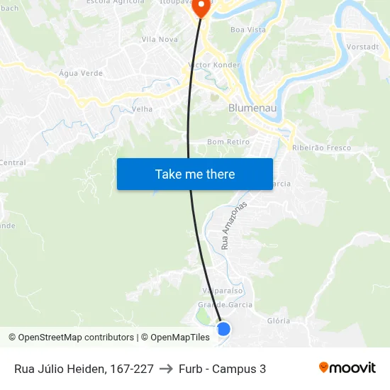 Rua Júlio Heiden, 167-227 to Furb - Campus 3 map