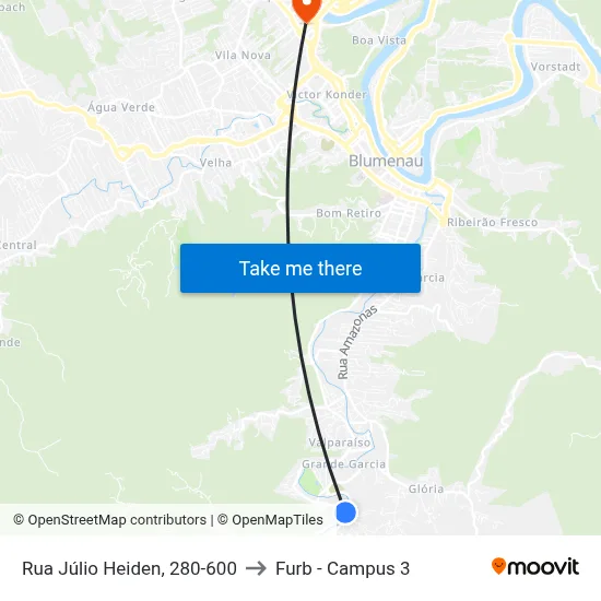 Rua Júlio Heiden, 280-600 to Furb - Campus 3 map