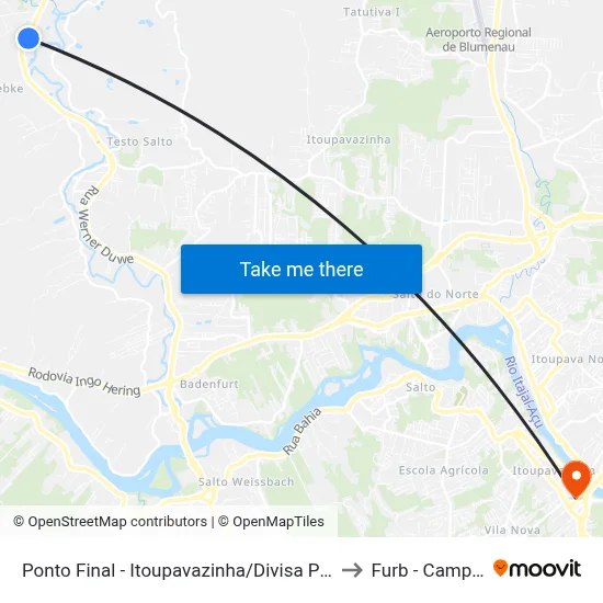 Ponto Final - Itoupavazinha/Divisa Pomerode to Furb - Campus 3 map