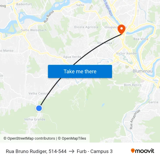 Rua Bruno Rudiger, 514-544 to Furb - Campus 3 map