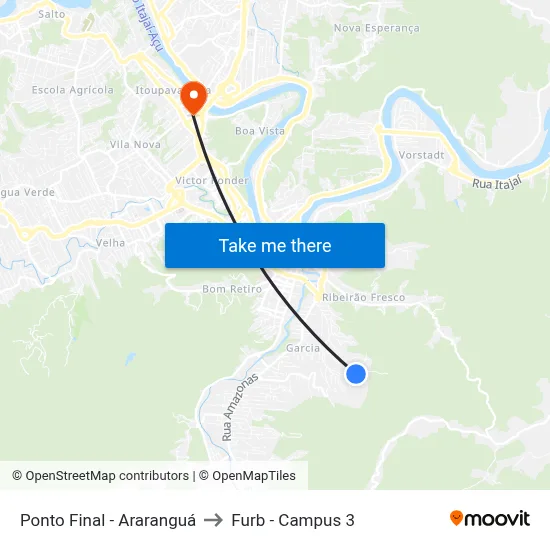 Ponto Final - Araranguá to Furb - Campus 3 map
