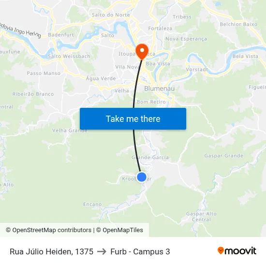 Rua Júlio Heiden, 1375 to Furb - Campus 3 map