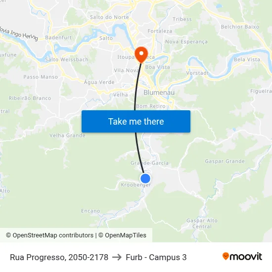 Rua Progresso, 2050-2178 to Furb - Campus 3 map