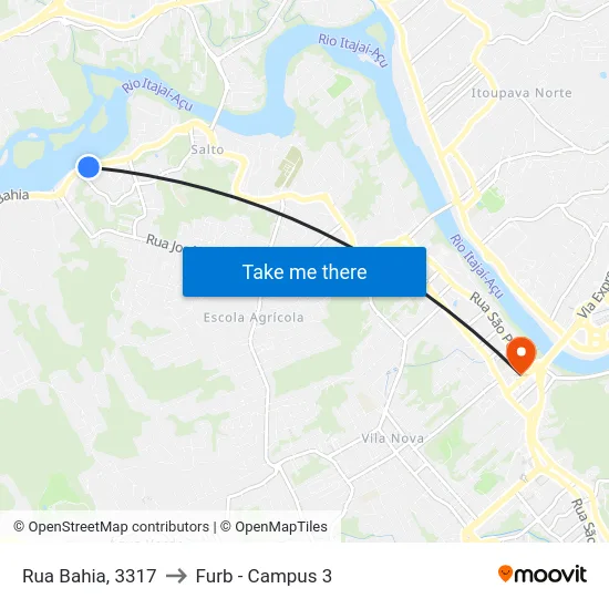 Rua Bahia, 3317 to Furb - Campus 3 map