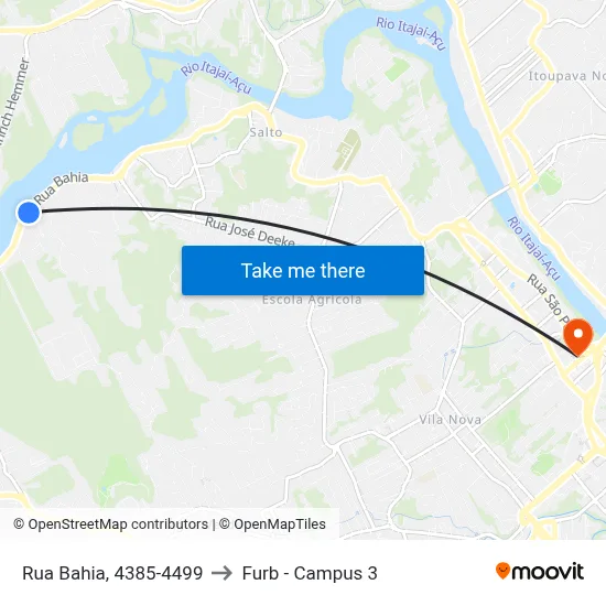 Rua Bahia, 4385-4499 to Furb - Campus 3 map