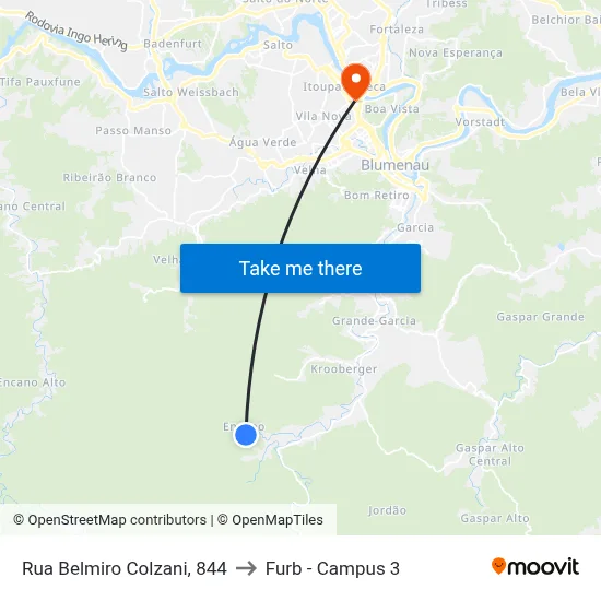 Rua Belmiro Colzani, 844 to Furb - Campus 3 map