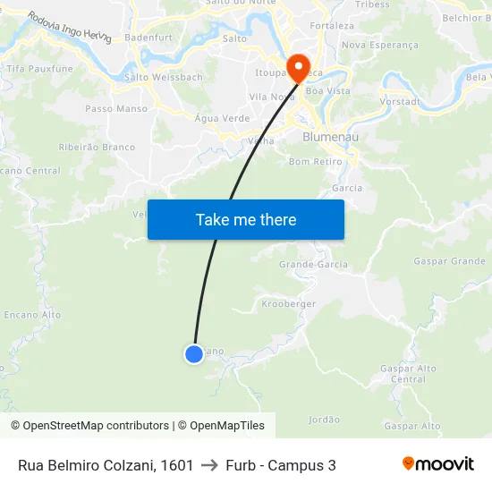 Rua Belmiro Colzani, 1601 to Furb - Campus 3 map