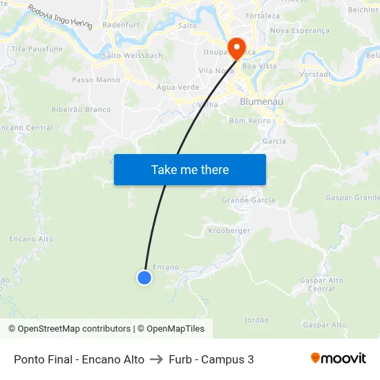 Ponto Final - Encano Alto to Furb - Campus 3 map