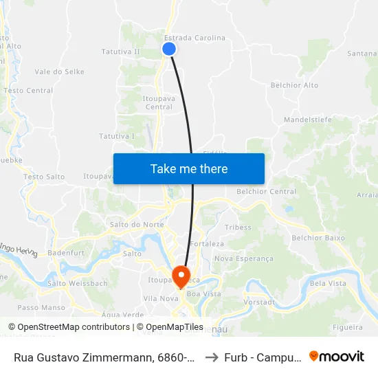 Rua Gustavo Zimmermann, 6860-6930 to Furb - Campus 3 map