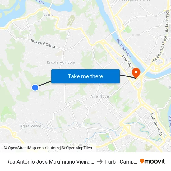 Rua Antônio José Maximiano Vieira, 118-278 to Furb - Campus 3 map
