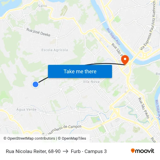 Rua Nicolau Reiter, 68-90 to Furb - Campus 3 map