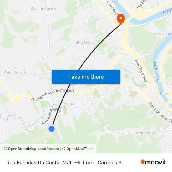 Rua Euclides Da Cunha, 271 to Furb - Campus 3 map