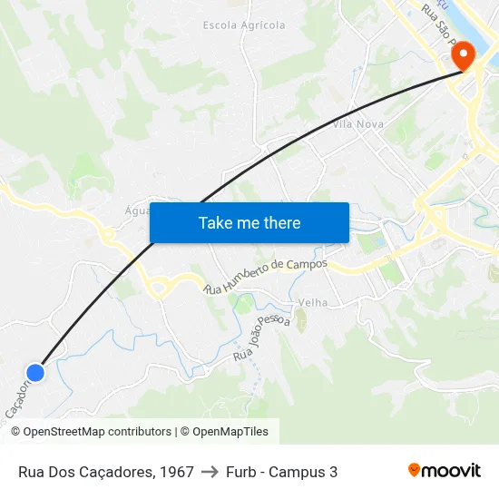 Rua Dos Caçadores, 1967 to Furb - Campus 3 map