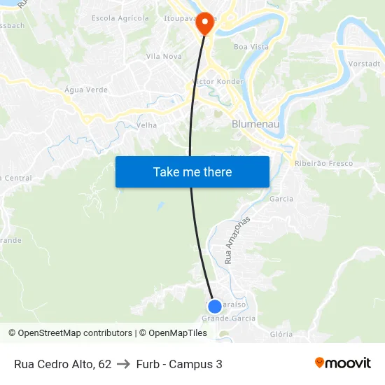 Rua Cedro Alto, 62 to Furb - Campus 3 map