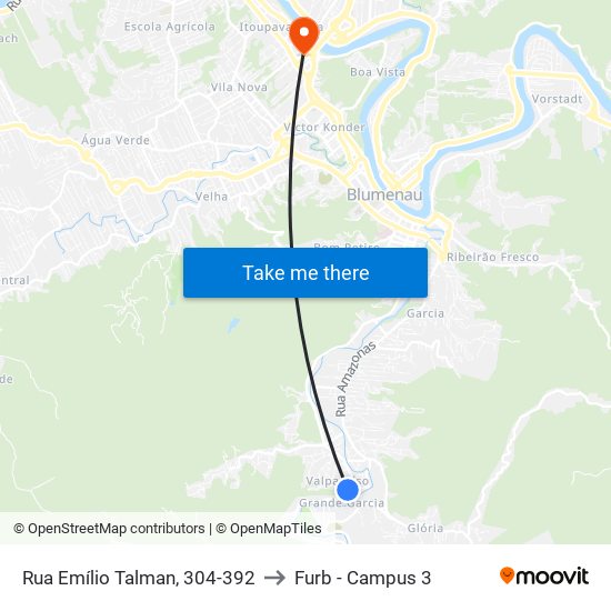 Rua Emílio Talman, 304-392 to Furb - Campus 3 map