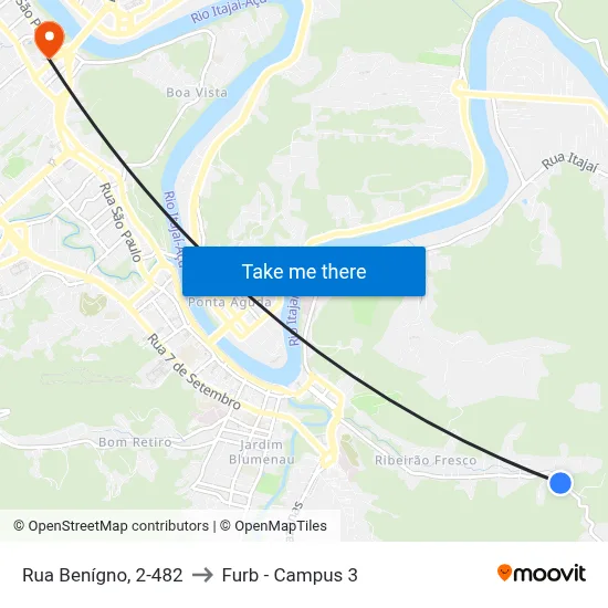 Rua Benígno, 2-482 to Furb - Campus 3 map