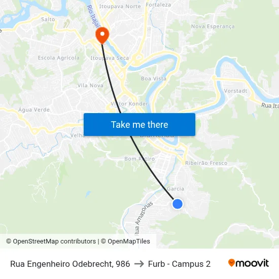 Rua Engenheiro Odebrecht, 986 to Furb - Campus 2 map