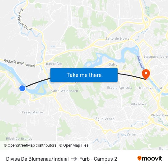 Divisa De Blumenau/Indaial to Furb - Campus 2 map