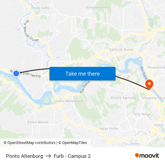 Ponto Altenburg to Furb - Campus 2 map