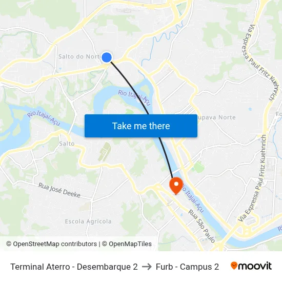 Terminal Aterro - Desembarque 2 to Furb - Campus 2 map