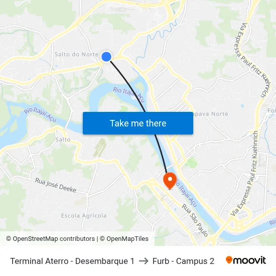 Terminal Aterro - Desembarque 1 to Furb - Campus 2 map