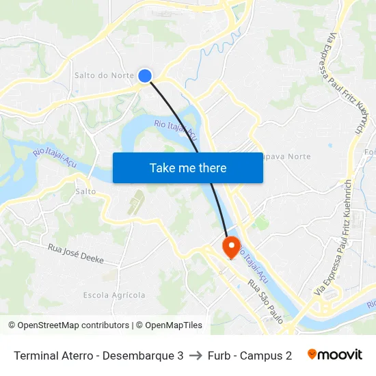 Terminal Aterro - Desembarque 3 to Furb - Campus 2 map