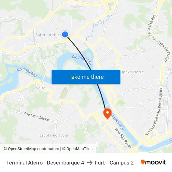 Terminal Aterro - Desembarque 4 to Furb - Campus 2 map