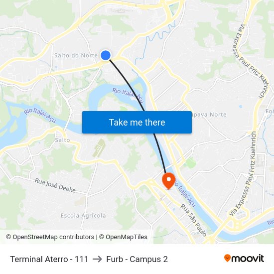 Terminal Aterro - 111 to Furb - Campus 2 map