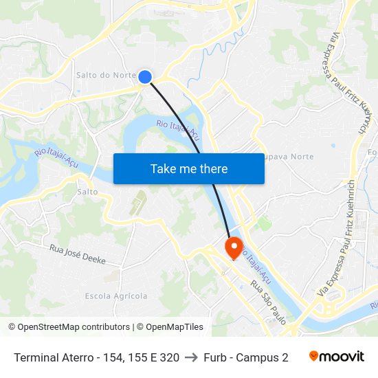 Terminal Aterro - 154, 155 E 320 to Furb - Campus 2 map