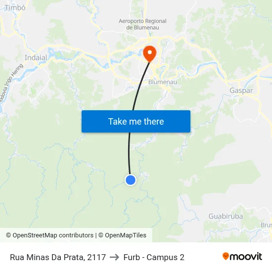 Rua Minas Da Prata, 2117 to Furb - Campus 2 map