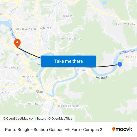 Ponto Beagle - Sentido Gaspar to Furb - Campus 2 map