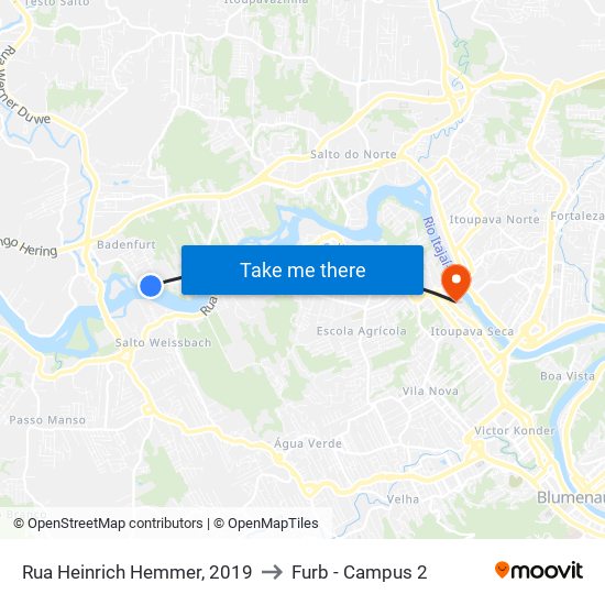 Rua Heinrich Hemmer, 2019 to Furb - Campus 2 map