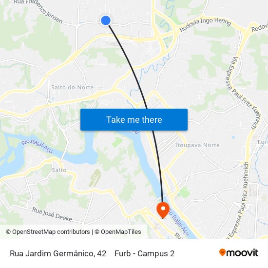 Rua Jardim Germânico, 42 to Furb - Campus 2 map