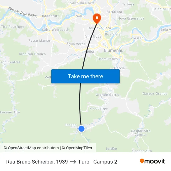 Rua Bruno Schreiber, 1939 to Furb - Campus 2 map