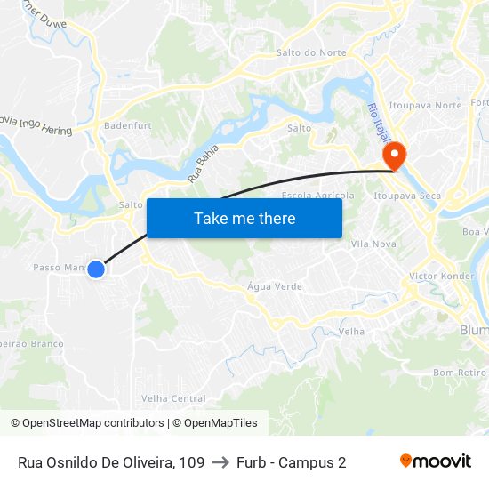 Rua Osnildo De Oliveira, 109 to Furb - Campus 2 map