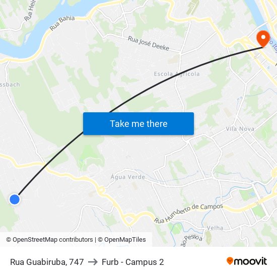 Rua Guabiruba, 747 to Furb - Campus 2 map