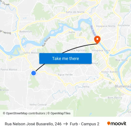 Rua Nelson José Busarello, 246 to Furb - Campus 2 map