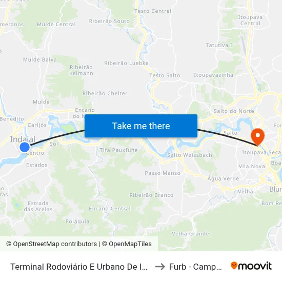 Terminal Rodoviário E Urbano De Indaial to Furb - Campus 2 map