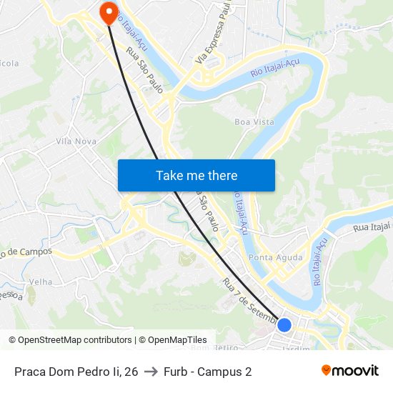 Praca Dom Pedro Ii, 26 to Furb - Campus 2 map