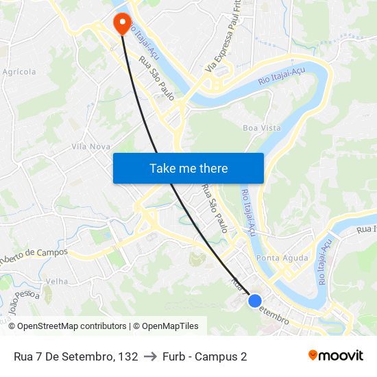 Rua 7 De Setembro, 132 to Furb - Campus 2 map