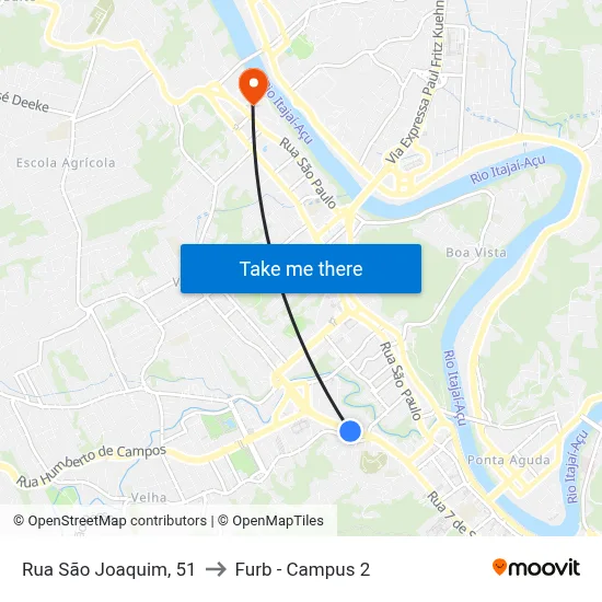 Rua São Joaquim, 51 to Furb - Campus 2 map