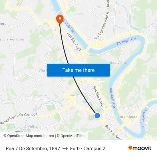 Rua 7 De Setembro, 1897 to Furb - Campus 2 map